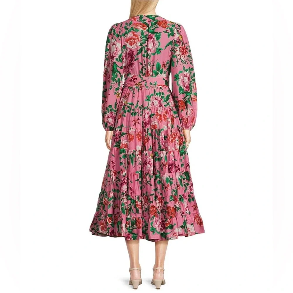 Gibson Latimer NWT Pink Floral Wrap Midi Dress Tiered Romantic Size Large 🌸 - Picture 3 of 8